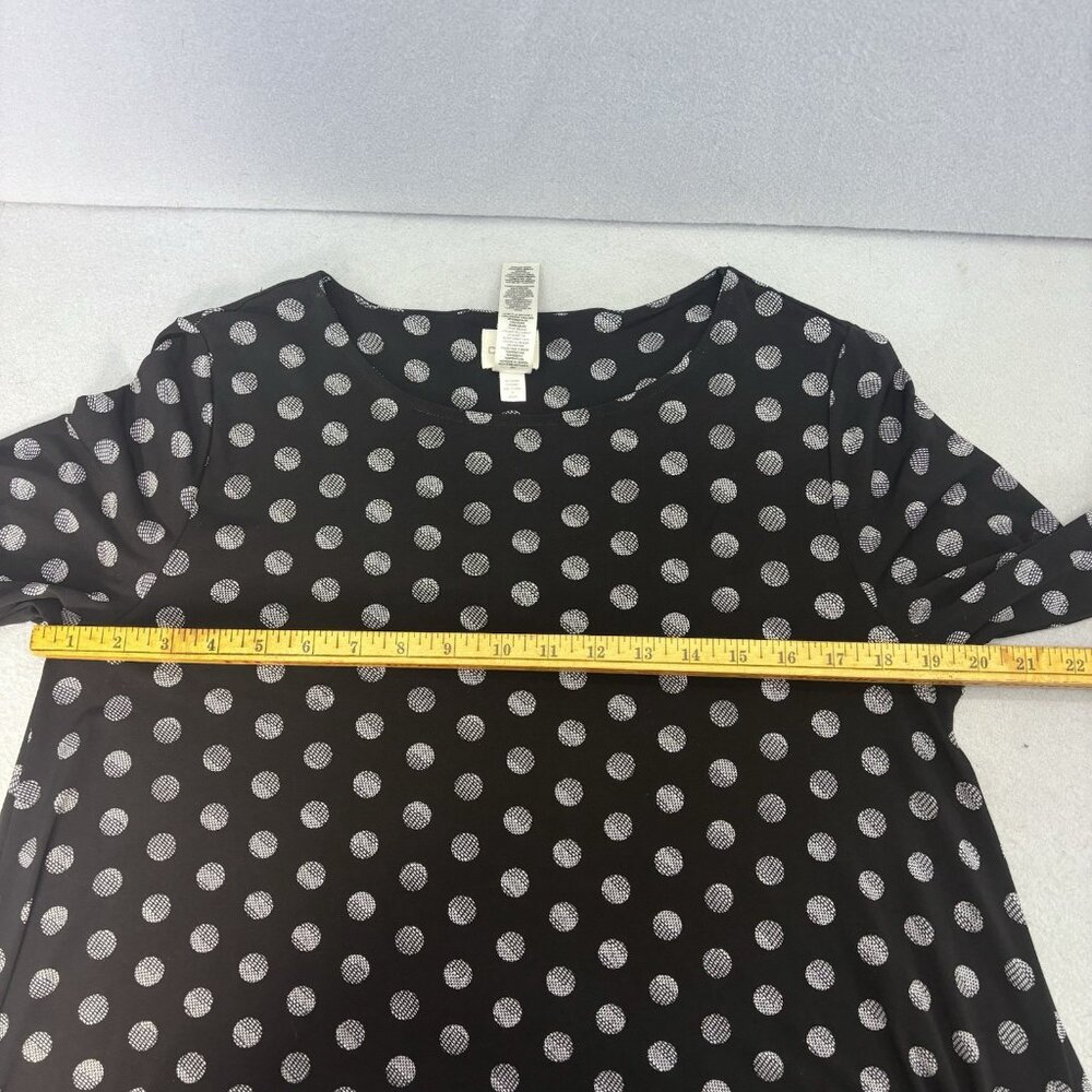 CHICO'S SZ 1(Med-Large)Pullover Tunic Top 3/4 Sleeve Black White Polk Dot Artsy - Picture 12 of 14